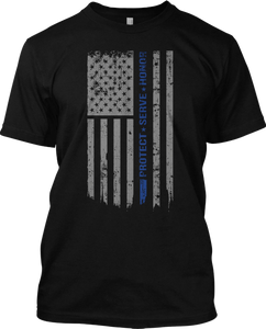 Thin Blue Line Flag Police Lives T Shirt Patriotic Cops USA Tee