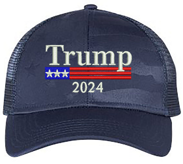 Trump 2024 US Flag Embroidered Trucker Structured Adjustable One Size Fits All Hat