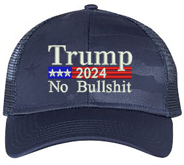Trump 2024 US Flag No Bullshit Embroidered Trucker Structured Adjustable One Size Fits All Hat