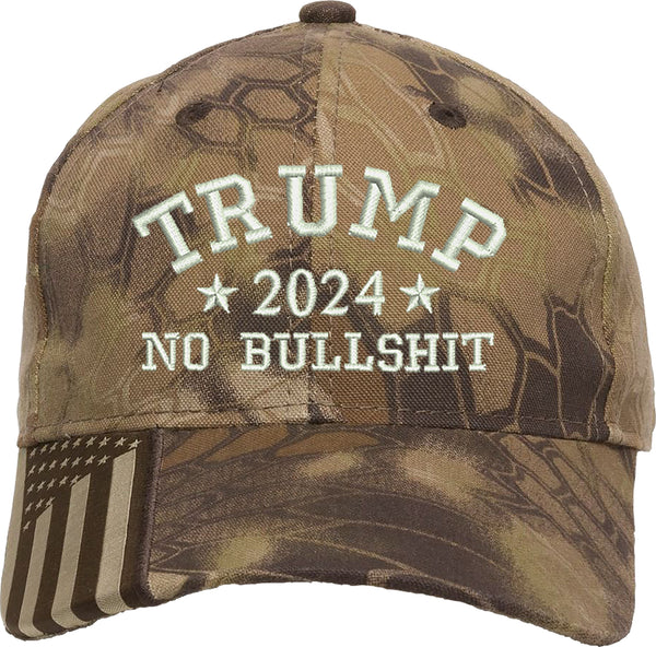 Trump 2024 1Color No Bullshit Embroidered Structured Adjustable One Size Fits All US Flag on Bill Hat