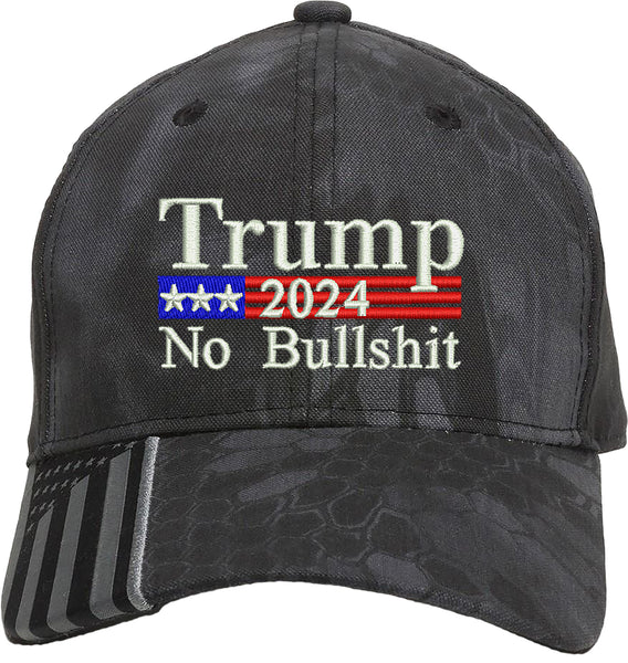 Trump 2024 US Flag No Bullshit Embroidered Structured Adjustable One Size Fits All US Flag Hat