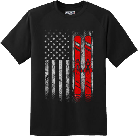 Ski Steps Skiing American Patriotic Cool Gift T Shirt New Graphic Tee