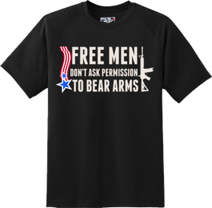 Free Men Don't Ask Permission Patriotic American Gun T Shirt New Graphic Tee