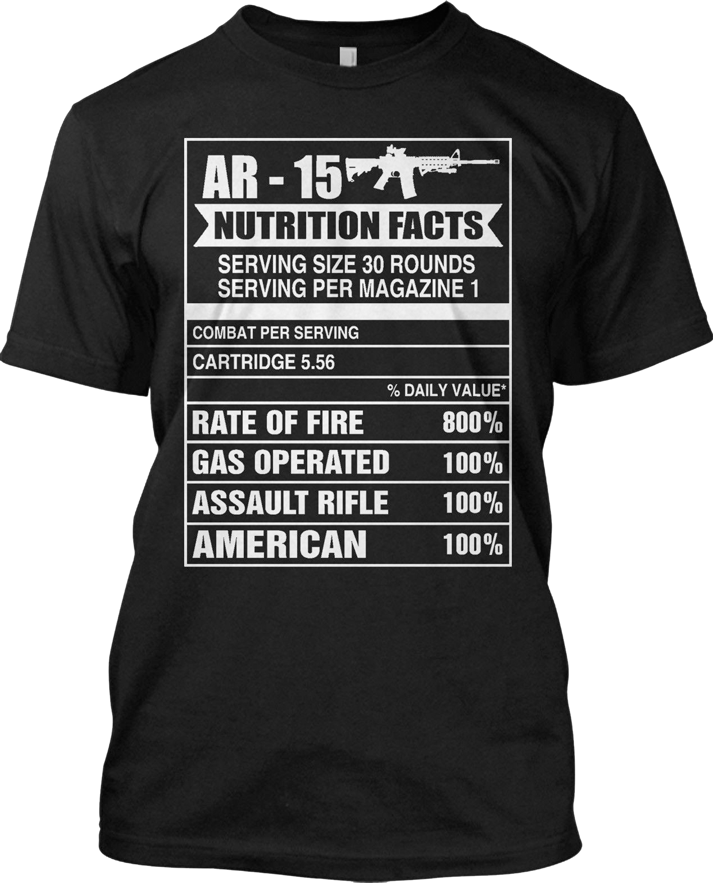 AR-15 Nutrition Facts Serving Size 30 Combat T Shirt Graphic  Tee