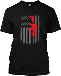 AR 15 American Flag Military Army T Shirt Graphic Assault Rifle Tee