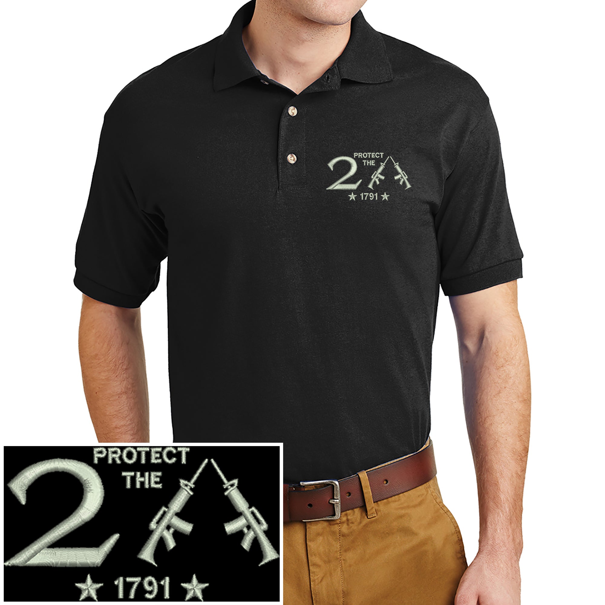 Protect The 2nd Amendment 1791 AR15 Guns Right Freedom Embroidered Men's Short Sleeve Polo Shirt Patriotic Gift New