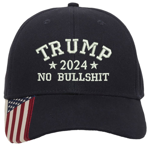 Trump 2024 1Color No Bullshit Embroidered Structured Adjustable One Size Fits All US Flag on Bill Hat