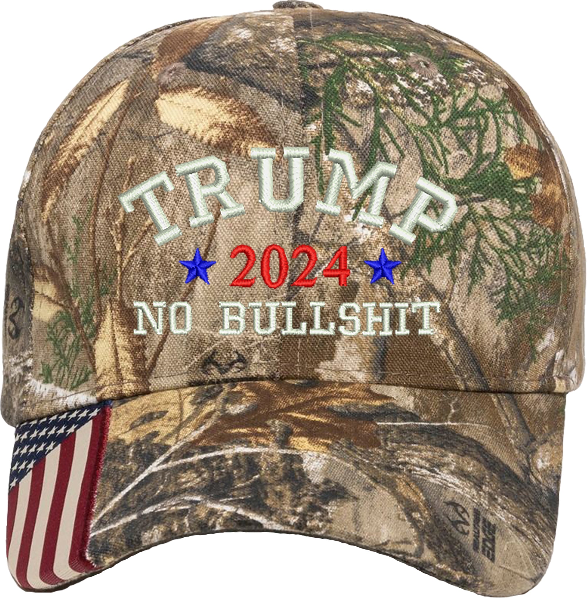 Trump 2024 Colored No Bullshit Embroidered Realtree Camo Structured Adjustable One Size Fits All Hat
