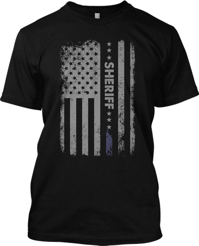 Sheriff Flag Thin Blue Line US Flag Patriotic T Shirt Police Graphic Tee