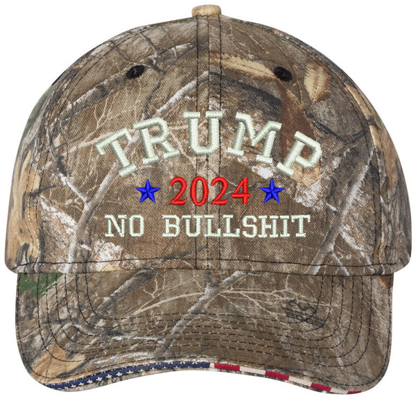Trump 2024 Colored No Bullshit Embroidered Realtree Camo Structured Adjustable One Size Fits All Hat