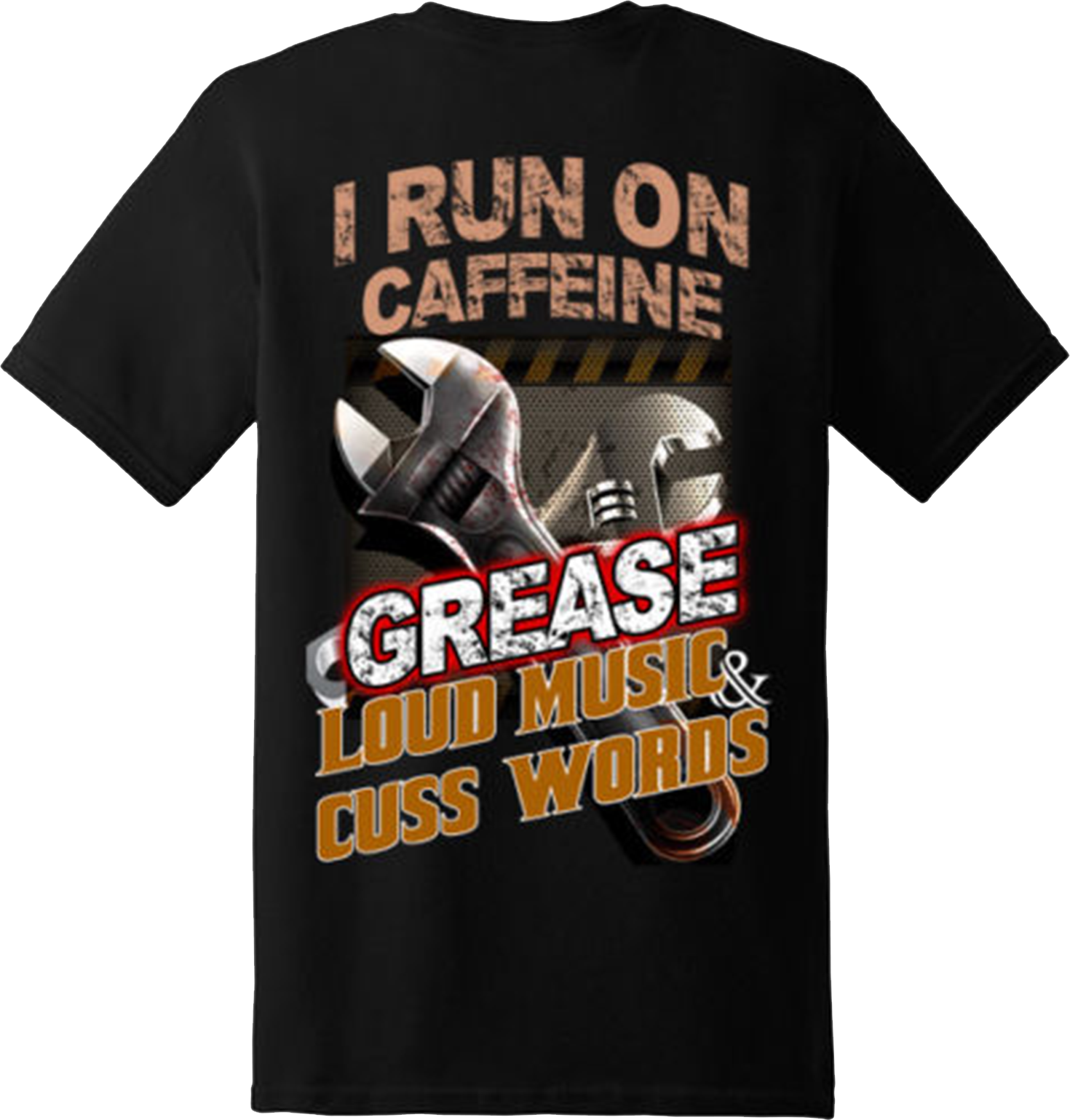 Funny Run On Caffeine Mechanic T Shirt New Graphic Tee (Back Printed)