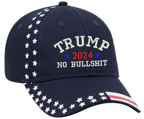 Trump 2024 Colored No Bullshit Embroidered Structured Adjustable One Size Fits All US Flag Hat