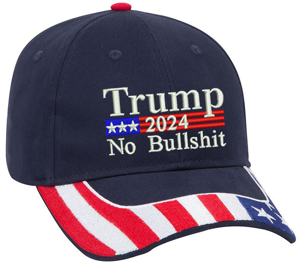 Trump 2024 US Flag No Bullshit Embroidered Structured Adjustable One Size Fits All US Flag Hat
