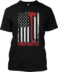 Firefighter Thin Line US Flag Axe Fire Department Patriotic T Shirt Graphic Tee
