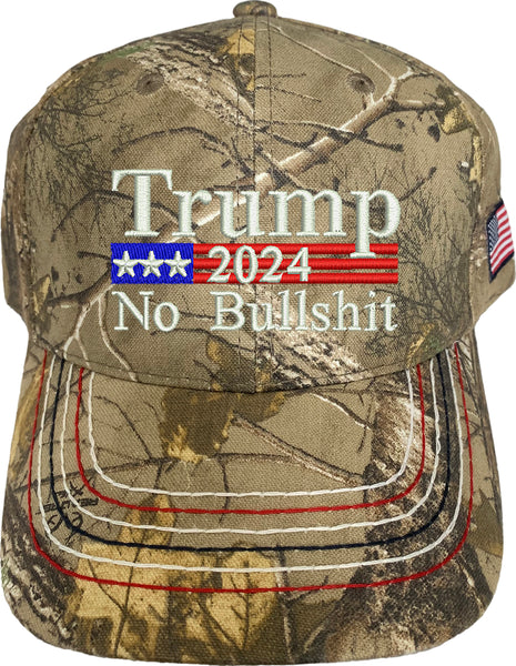 Trump 2024 US Flag No Bullshit Embroidered Realtree Camo Structured Adjustable One Size Fits All Hat