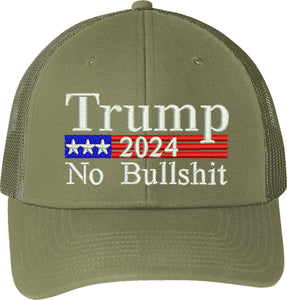 Trump 2024 US Flag No Bullshit Embroidered Trucker Structured Adjustable One Size Fits All Hat