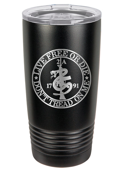 Live Free or Die 2nd Amendment Polar Camel Double Wall Vacuum Insulated Laser Engraved Tumbler